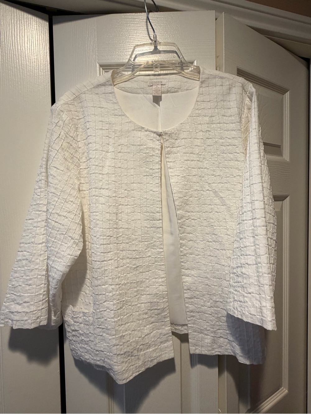 Chico's White Textured Open-Front Jacket
